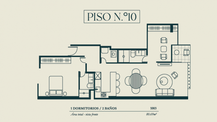 Plano del modelo TIPO 3C del proyecto BOLOGNESI 267 en Miraflores