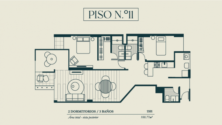 Plano del modelo TIPO 1C del proyecto BOLOGNESI 267 en Miraflores