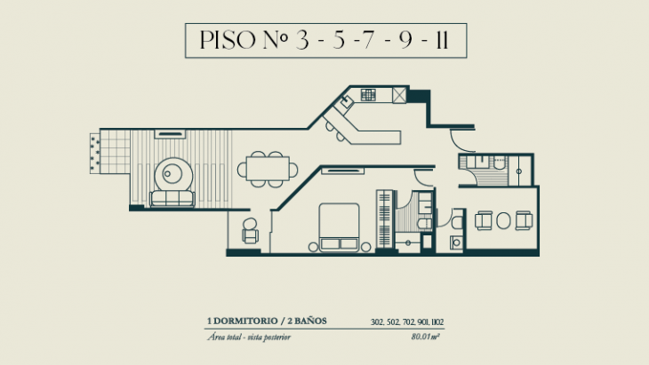 Plano del modelo TIPO 2A del proyecto BOLOGNESI 267 en Miraflores