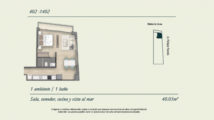 Plano del modelo 1402 del proyecto MALECÓN GRAU 501 en Chorrillos