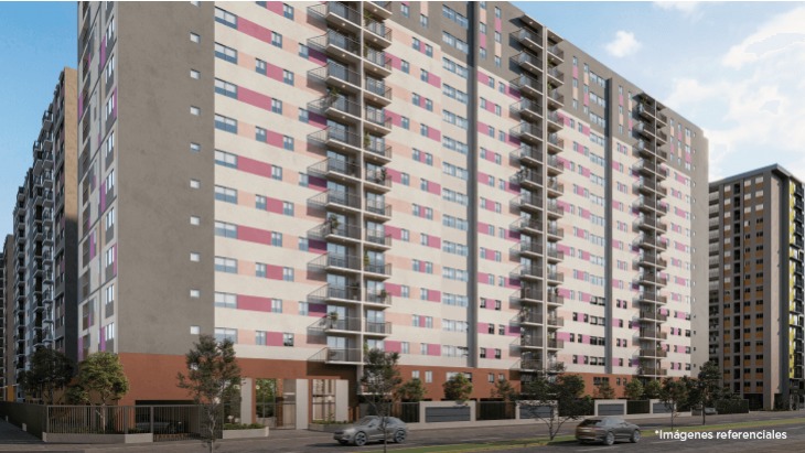 Fachada principal del proyecto CUATTRO MAMBO ETAPA III en Comas