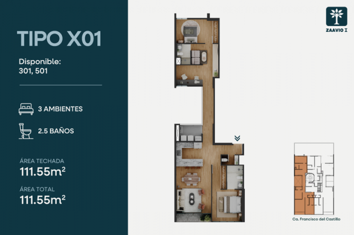 Plano del modelo x01 del proyecto ZAAVIO I en Miraflores