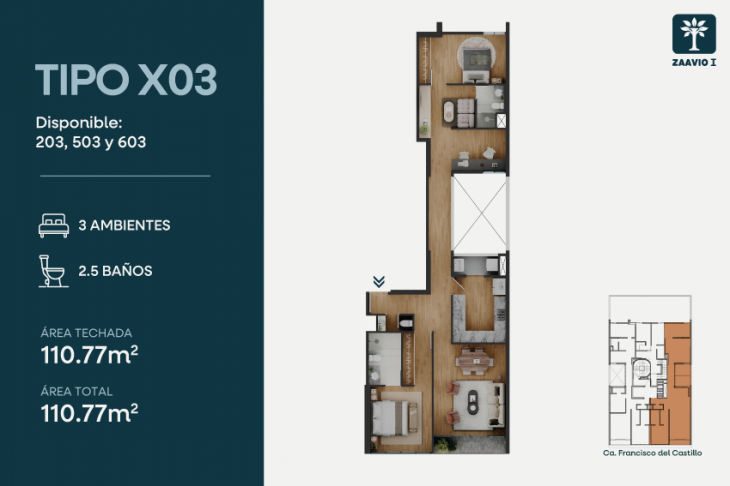 Plano del modelo x03 del proyecto ZAAVIO I en Miraflores