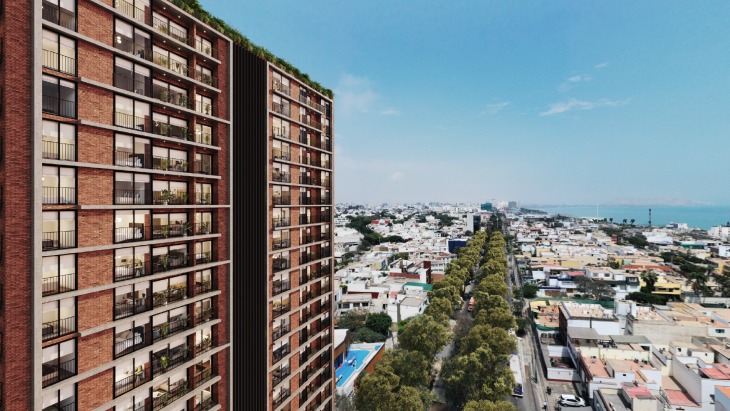 Fachada principal del proyecto Alba en San Isidro