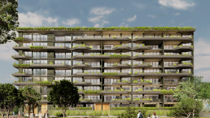 Fachada principal del proyecto Raíces en San Isidro