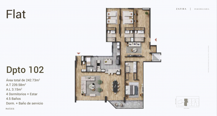 Plano del modelo 102 del proyecto Raíces en San Isidro