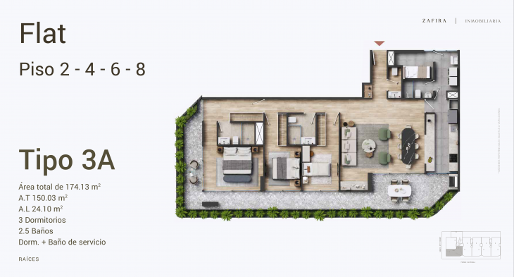 Plano del modelo 3A del proyecto Raíces en San Isidro