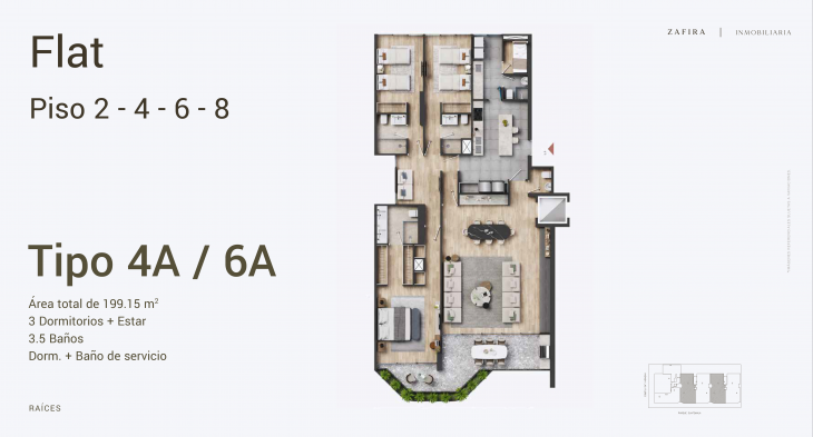 Plano del modelo 4A del proyecto Raíces en San Isidro