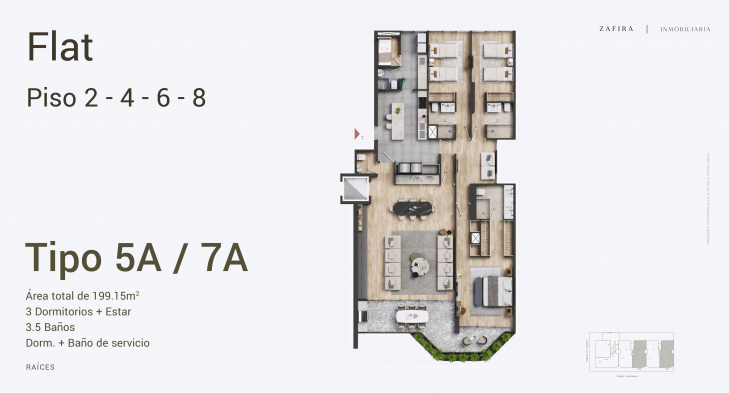 Plano del modelo 7A del proyecto Raíces en San Isidro