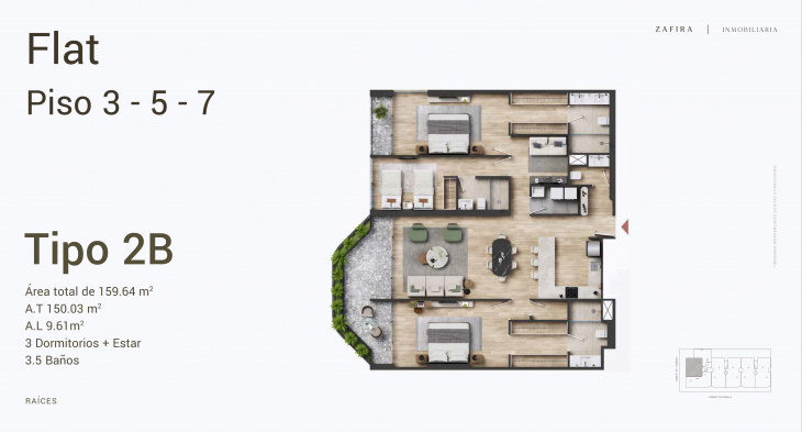 Plano del modelo 2B del proyecto Raíces en San Isidro