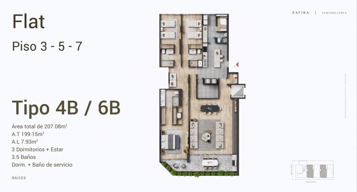 Plano del modelo 6B del proyecto Raíces en San Isidro