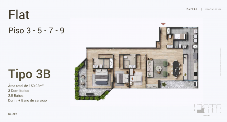 Plano del modelo 3B del proyecto Raíces en San Isidro